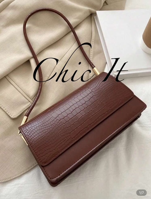 Chic It Fashion Crocodile Embossed Flap Bag Shoulder Bag