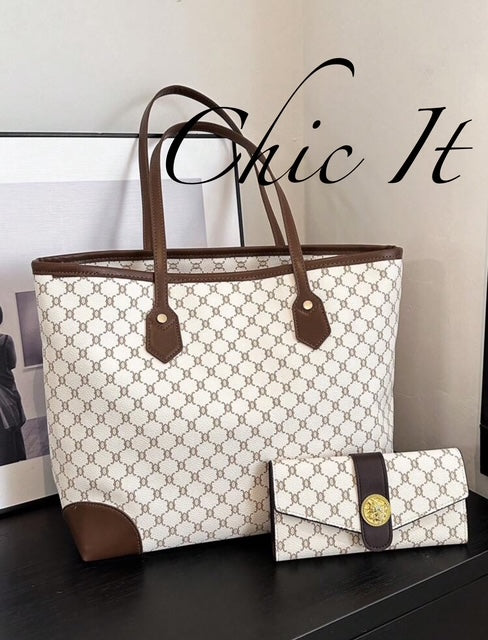 Chic It 2pcs Fashionable Large Capacity Tote Bag & Wallet Set