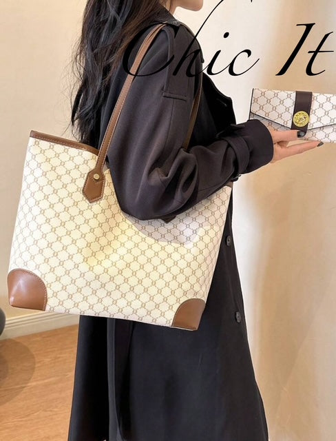 Chic It 2pcs Fashionable Large Capacity Tote Bag & Wallet Set