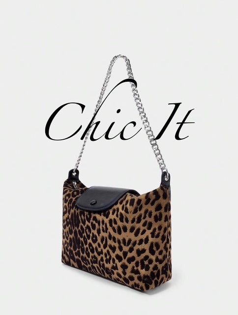 Chic It Fashion Elegant Classic Leopard Print Suede Shoulder Bag