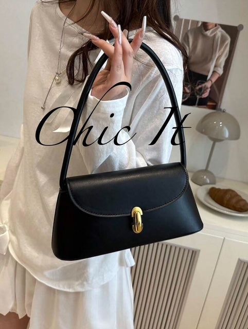 Chic It Soft Face Pu Leather Metal Lock Decoration Clamshell Bag