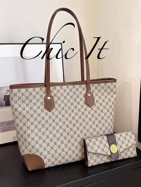 Chic It 2pcs Fashionable Large Capacity Tote Bag & Wallet Set