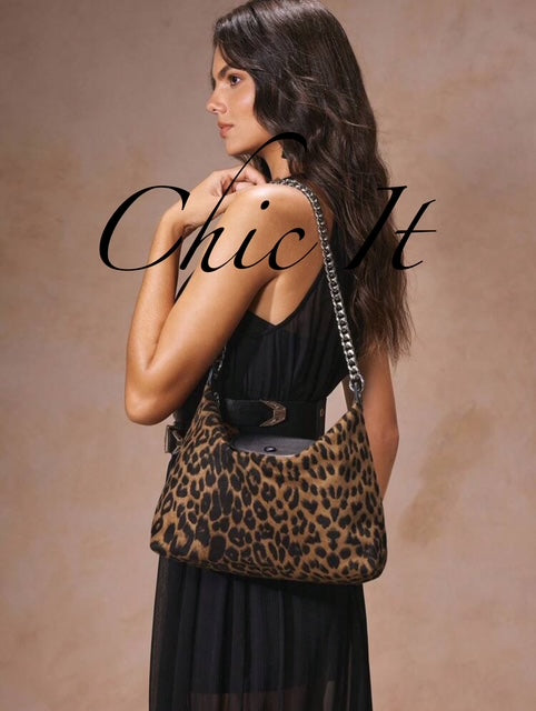 Chic It Fashion Elegant Classic Leopard Print Suede Shoulder Bag