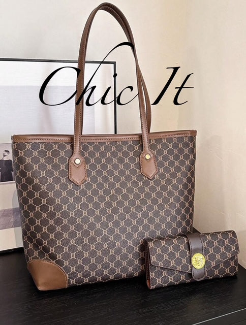 Chic It 2pcs Fashionable Large Capacity Tote Bag & Wallet Set